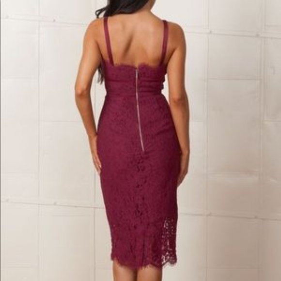 KEEPSAKE SAME LOVE DARK PINK SLEEVELESS LACE COCKTAIL MIDI DRESS - M - Picture 2 of 11